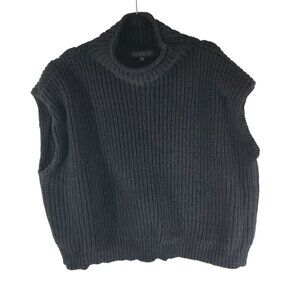 Eloquii Sweater Mock Neck Shoulder Pads Chunky Knit Sleeveless Black 26/28